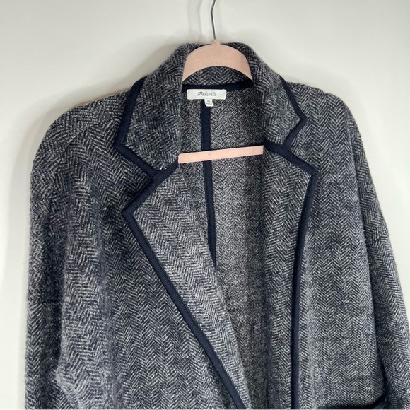 Madewell Herringbone Courton Sweater Coat Black Gray Merino Wool Oversized XS - Picture 3 of 10